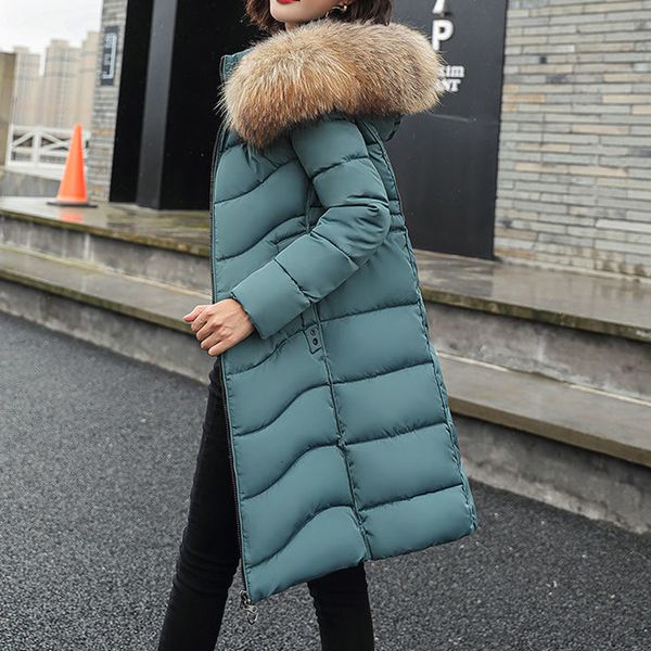 2021 New Long Winter Female Plus Size Fashion Hood Collar Parkas Cotton Quilted Jacket High Quality Hot 6344, Black